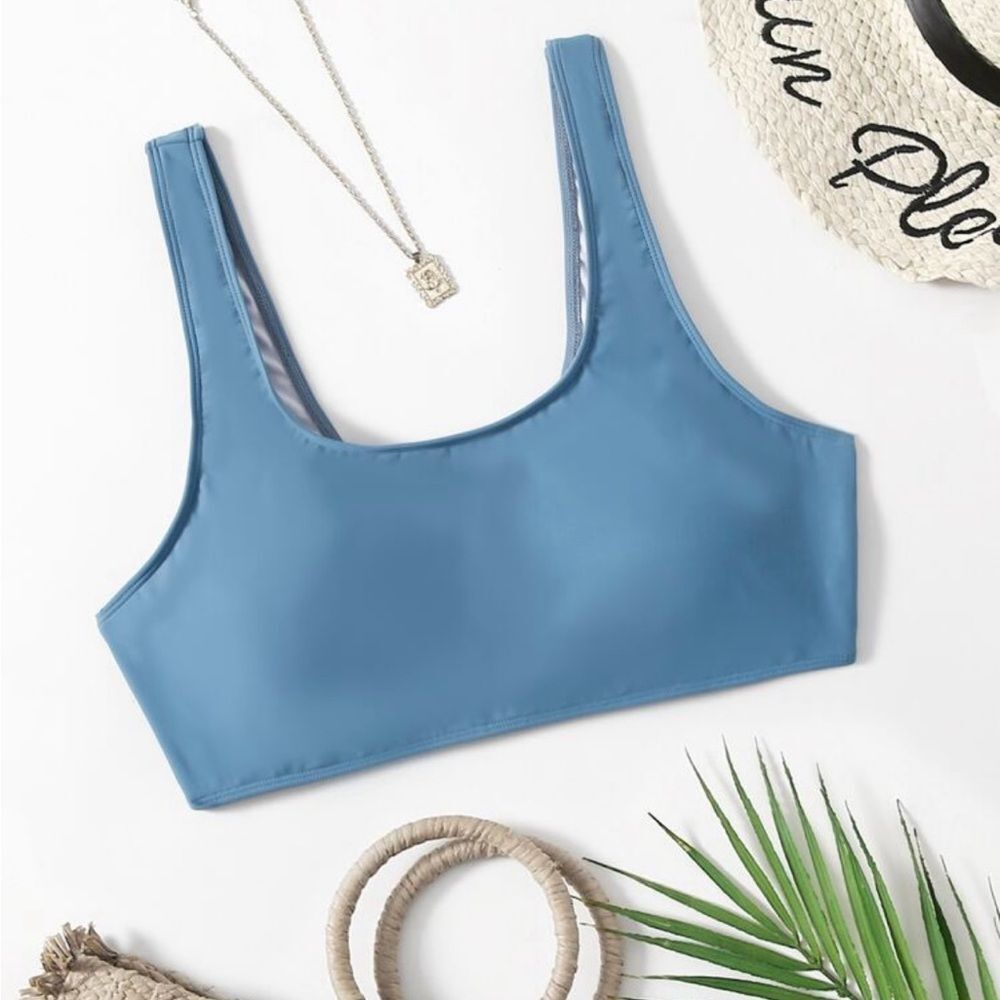 NWT SHEIN 2XL Scoop Neck Blue Bikini Top